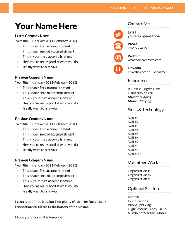 Free template for resume